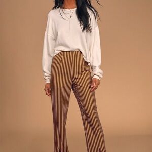 Lulu’s Never Too Late Brown Striped High-Waisted Pants